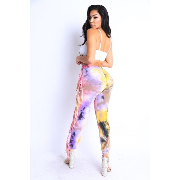Women's Tie Dye Fringe Detailed Jogger Pants - Picture 7 of 9